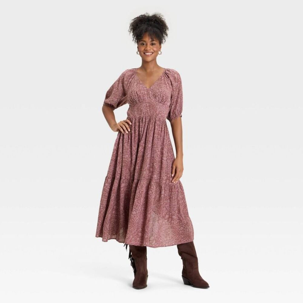 Women's Puff Elbow Sleeve Maxi A-Line Dress - Universal Thread Mauve M